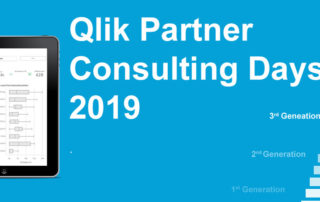 Ein Bildschirm der die Qlik Partner Consulting Days 2019 zeigt