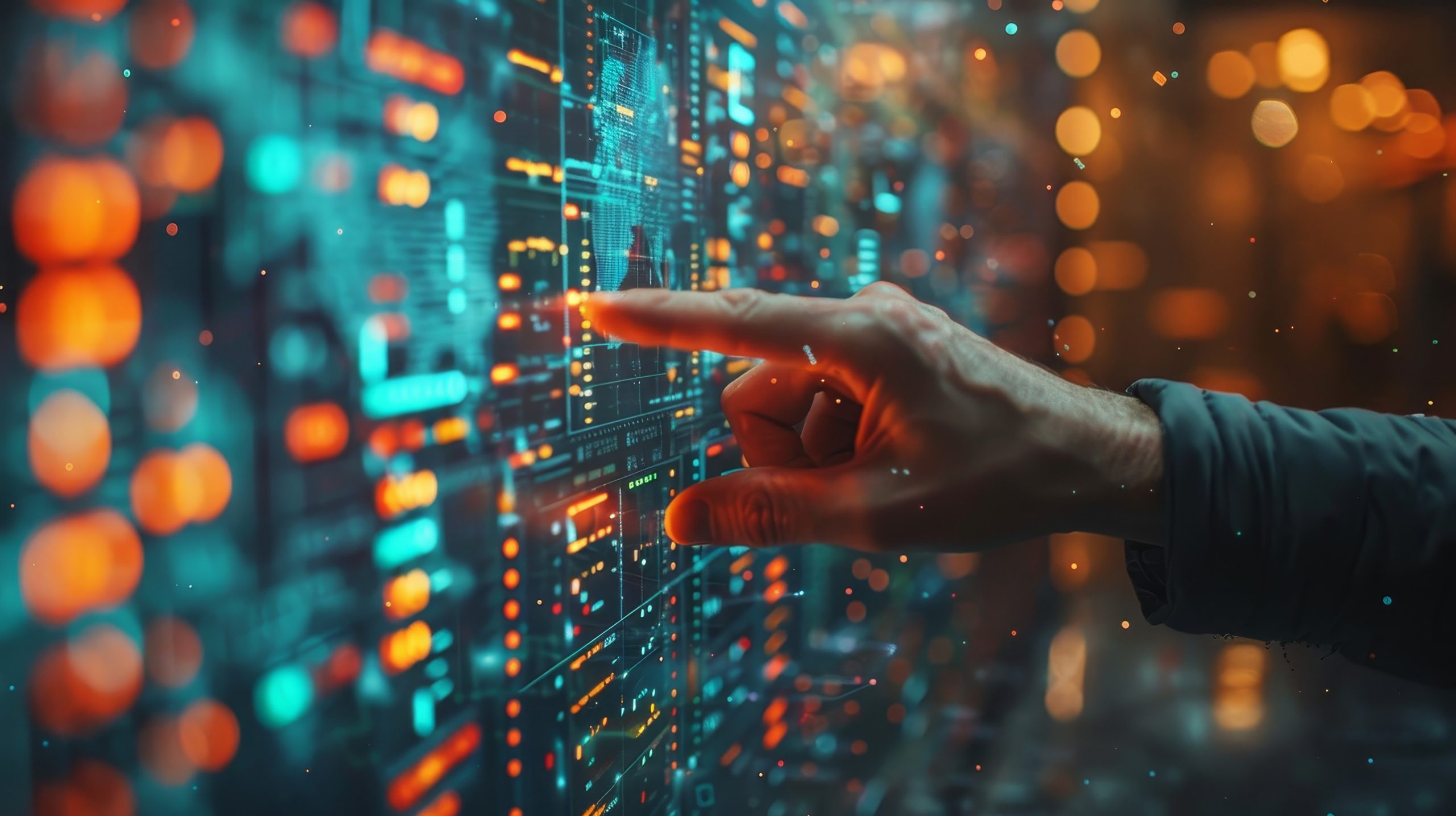 Entwickler berühren die virtuelle Schnittstelle mit ihren Fingern.